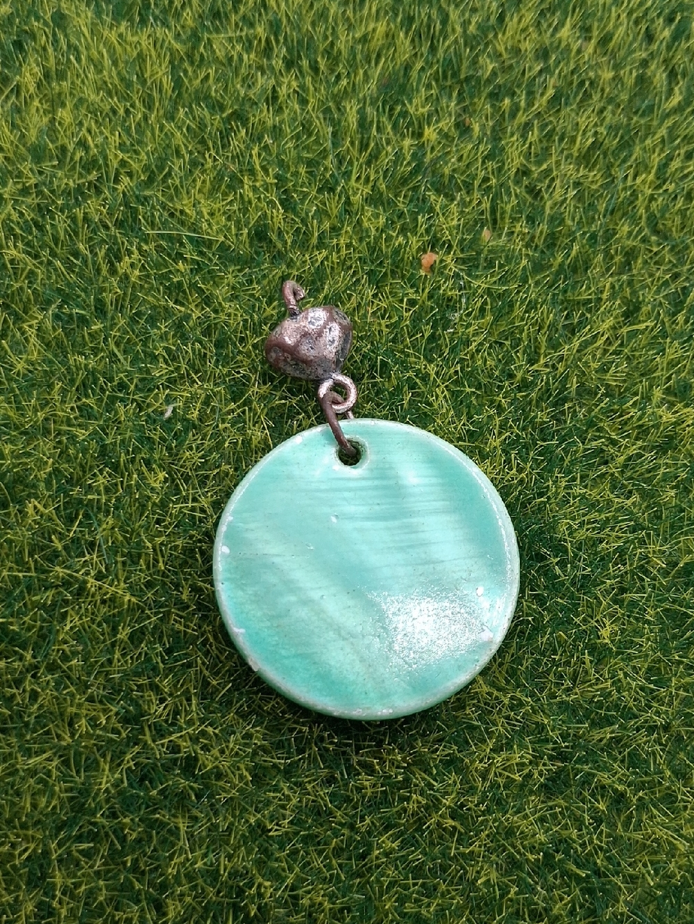 Round Mint Green Pendant with Heart Bail P409